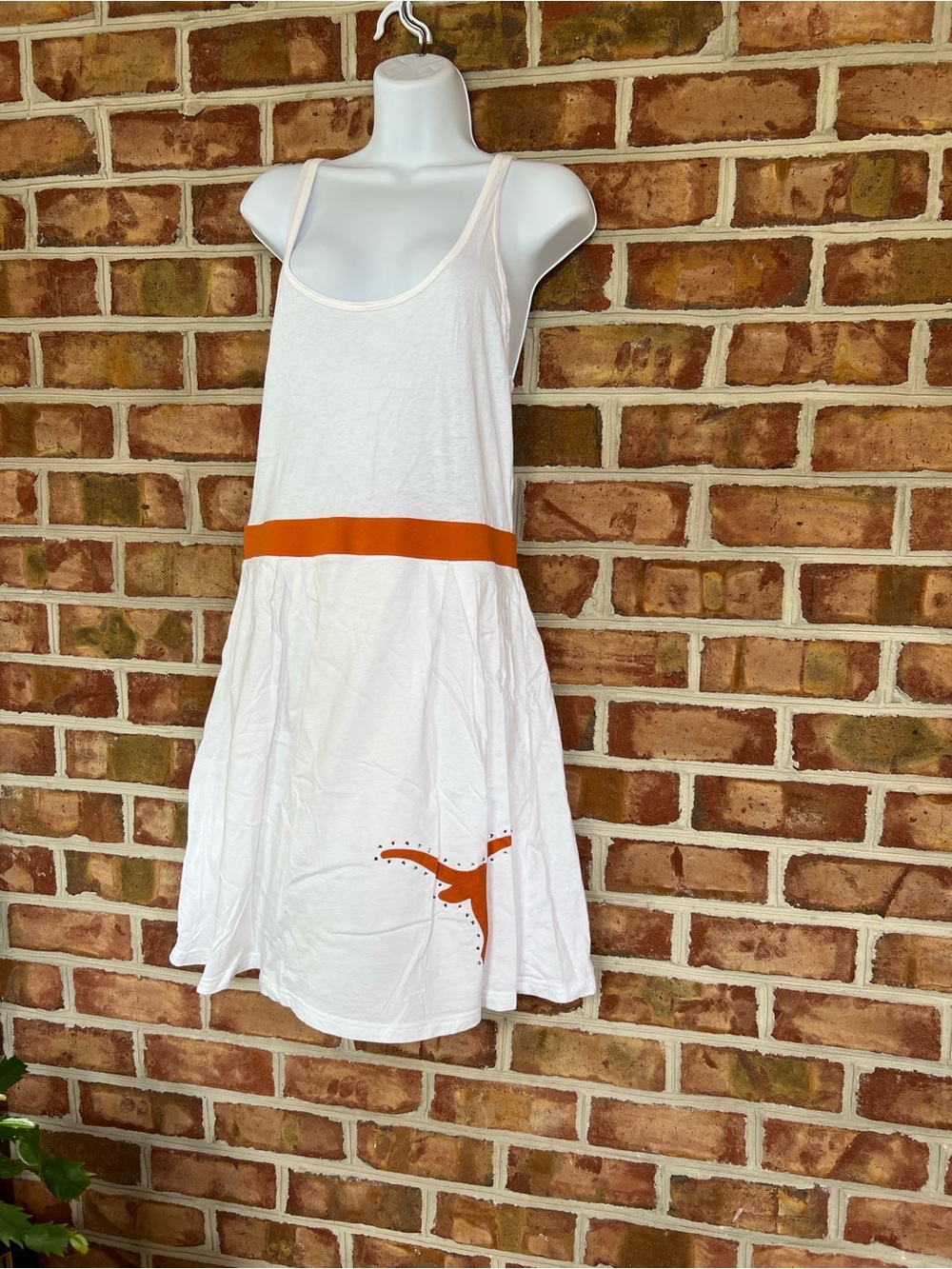 Texas Longhorns White Mini Dress with tie back rhinestones & Orange Waistband L